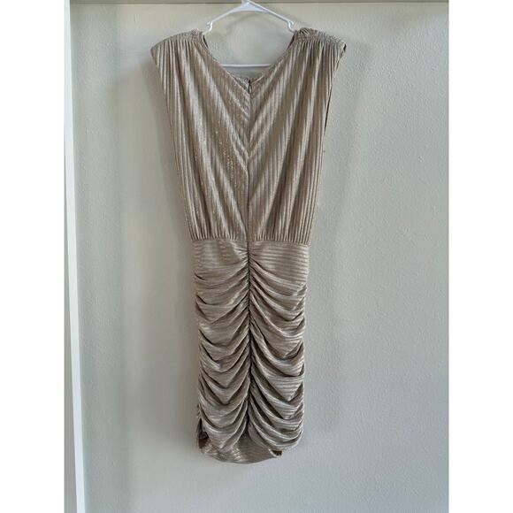 Ramy Brook NWT Alma Gold Metallic Ruched Bodycon Mini Dress Sleeveless sz L/XS - Picture 8 of 16
